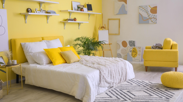 bedroom with yellow accents