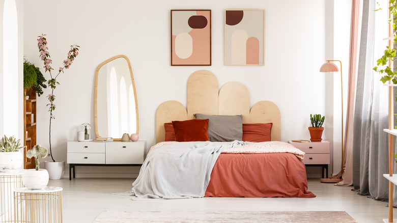 bed with unique headboard
