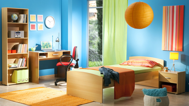 bedroom with colorful walls