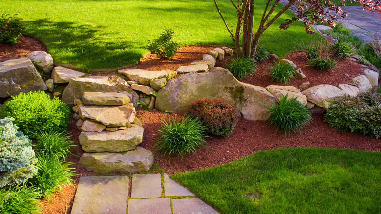 rock steps in yard