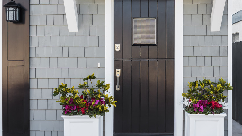 square planters on porch