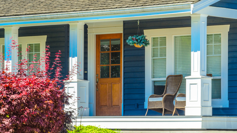 wicker furniture on porch