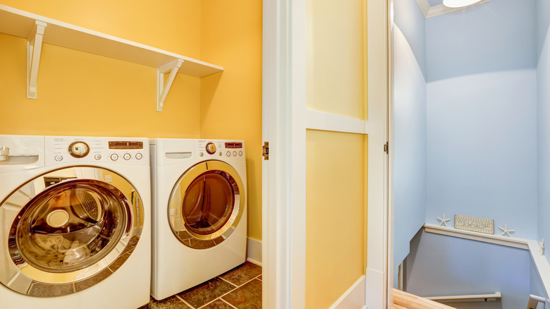 bright yellow laundry room