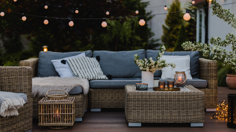 patio furniture with string lights