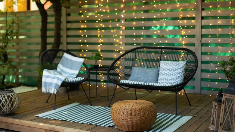 cozy patio with string lights