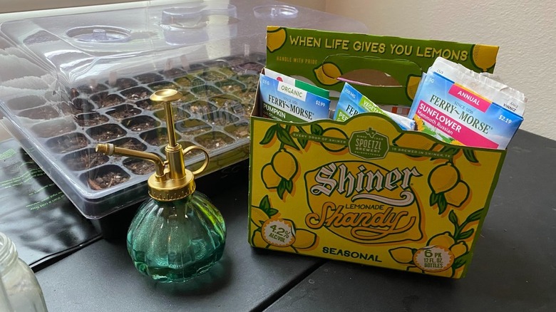Beer box with garden seeds