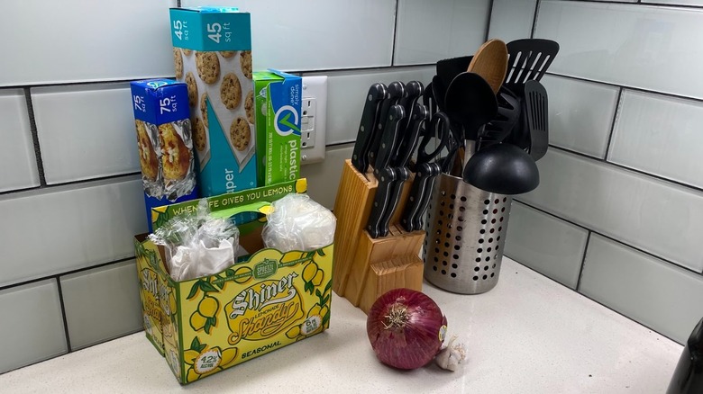 Kitchen supplies on countertop