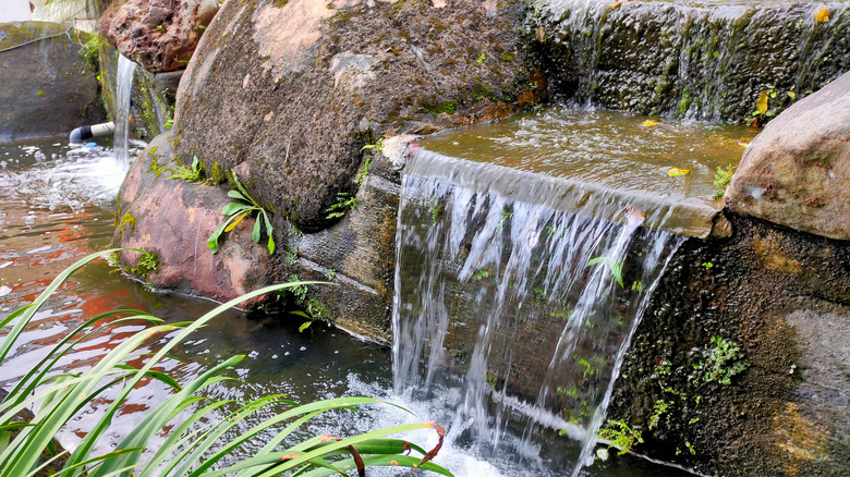 Close up of garden rock waterfall