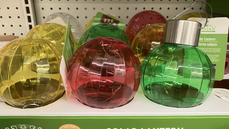 Gold, red, and green solar lanterns from Dollar Tree.