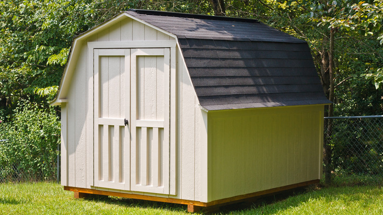 A backyard utility shed