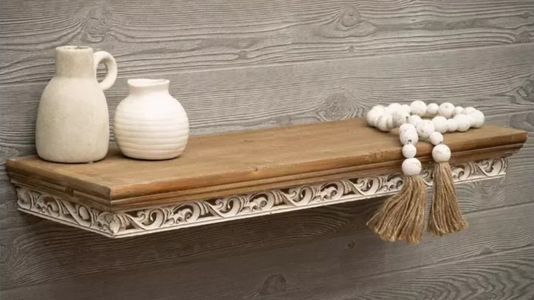Vintage Farmhouse Scrollwork Wood Floating Shelf
