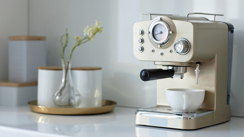 An espresso machine sitting on a countertop.