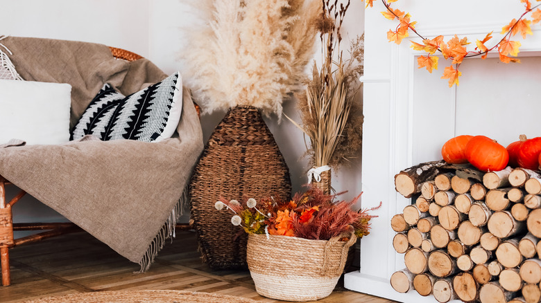 living room with fall designs