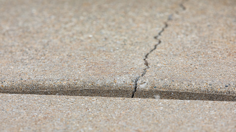 Cracked concrete driveway closeup
