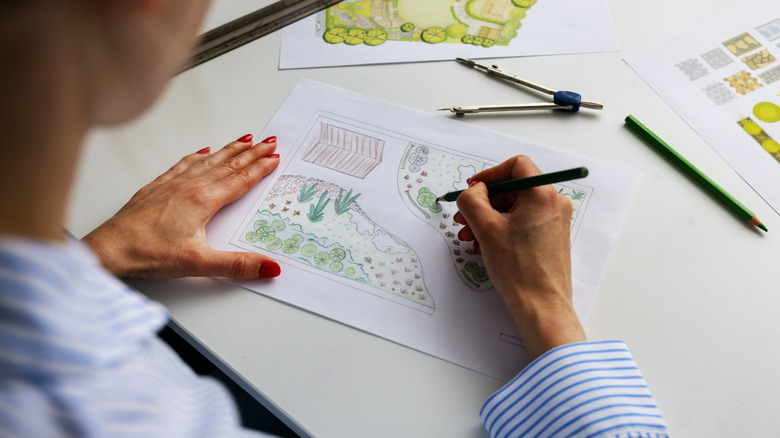 A landscape architect drawing plans