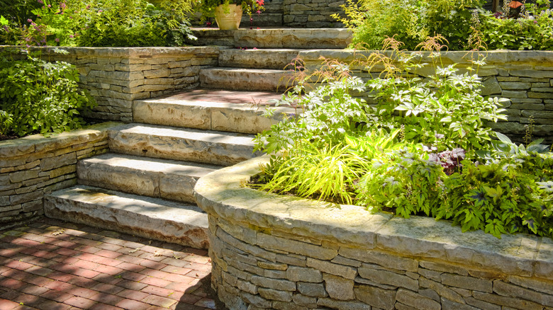 A beautiful landscape with well-maintained retaining walls