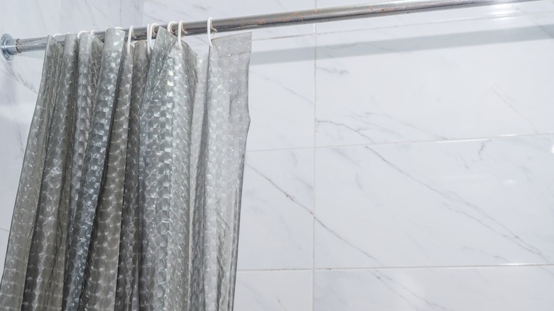 Close up of plastic shower curtain