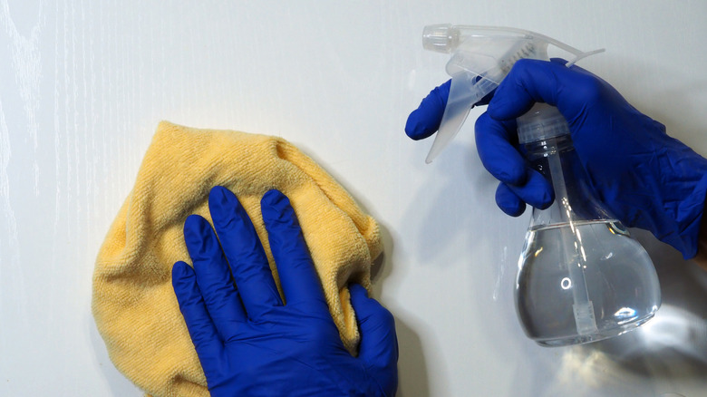 Spraying vinegar and water