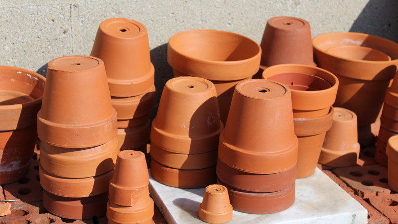 terracotta pots stores upside down outdoors