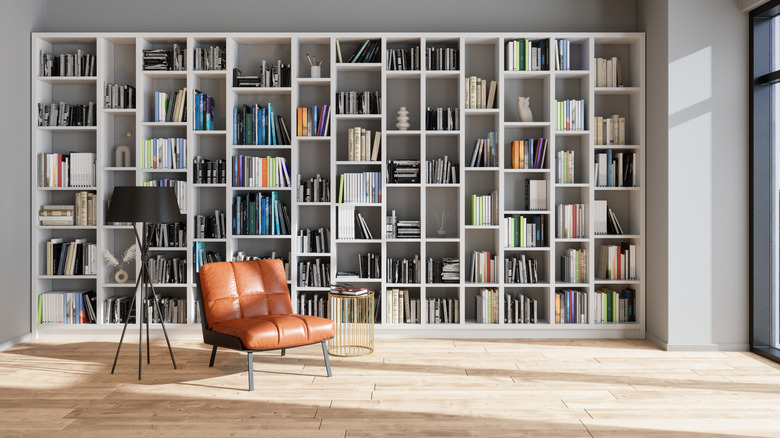 A room with floor-to-ceiling shelves
