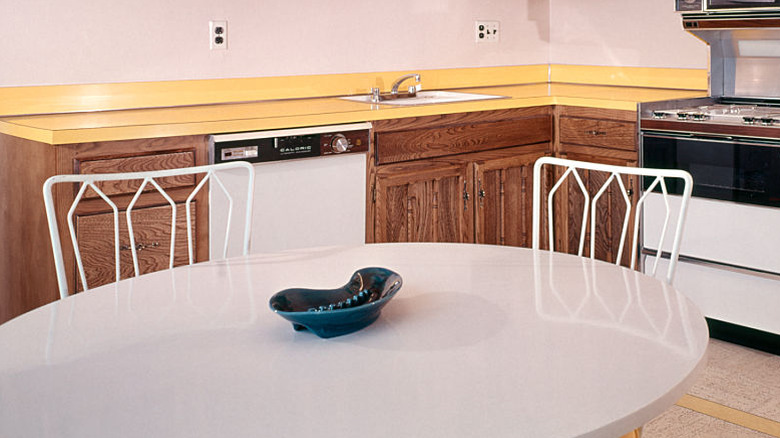 1970s kitchen with a ceramic ashtray on the kitchen table