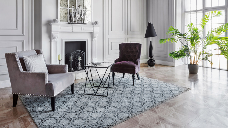 A modern living room with an area rug