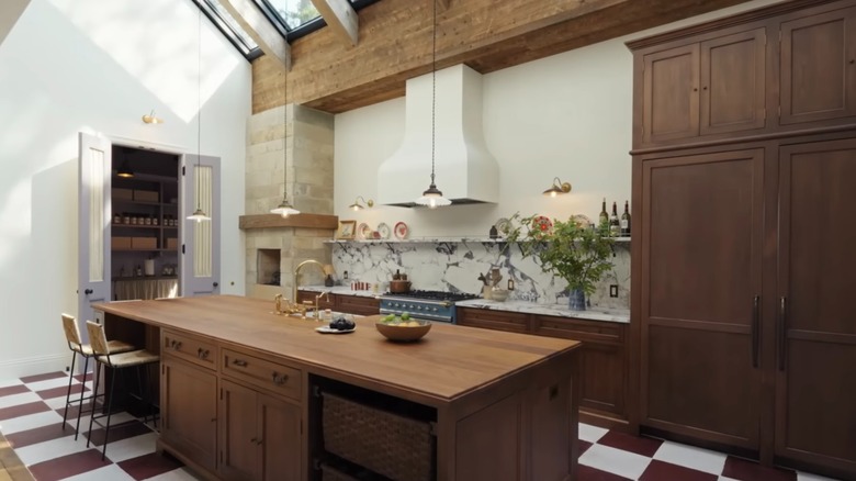 Kendall Jenner's mountain home kitchen with wood and marble