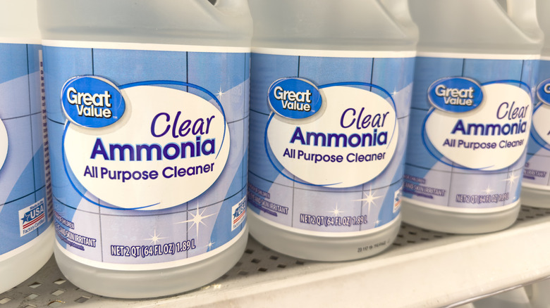Close up of ammonia bottles on store shelf