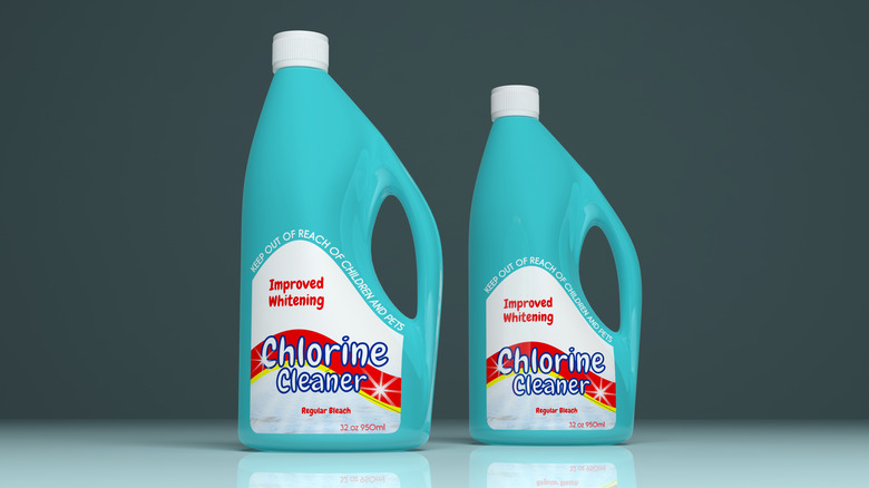 Close up of two chlorine cleaner bottles