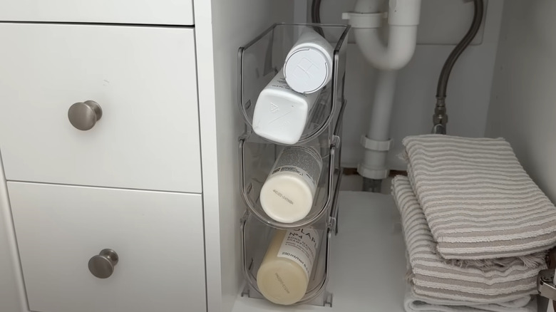 Hair care products in organizer