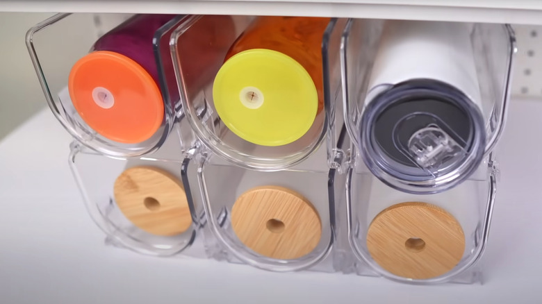 Reusable travel mugs in organizer