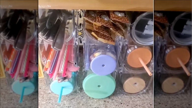 Bottles and straws in organizer
