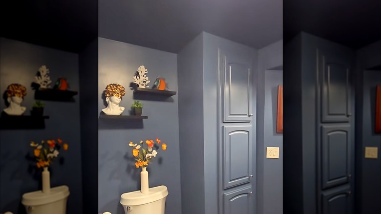 Screenshot from TikTok video of blue color capping in a bathroom