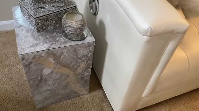 Finished faux marble end table
