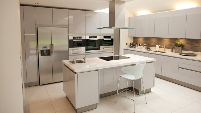 Kitchen with built-in fridge