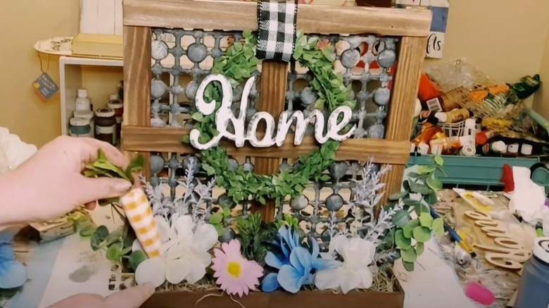 DIY window frame decoration with Dollar Tree bath mat