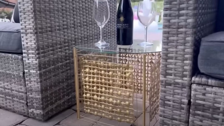 Outdoor table made from Dollar Tree bath mats