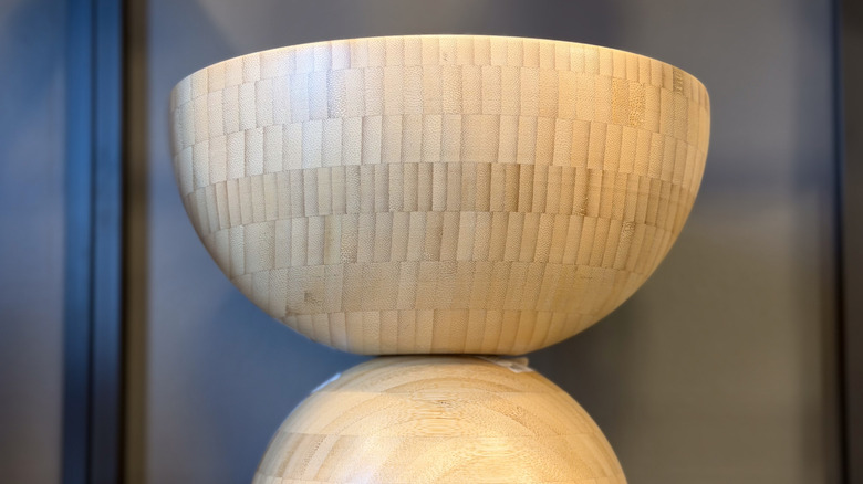 IKEA wooden salad bowl on shelf