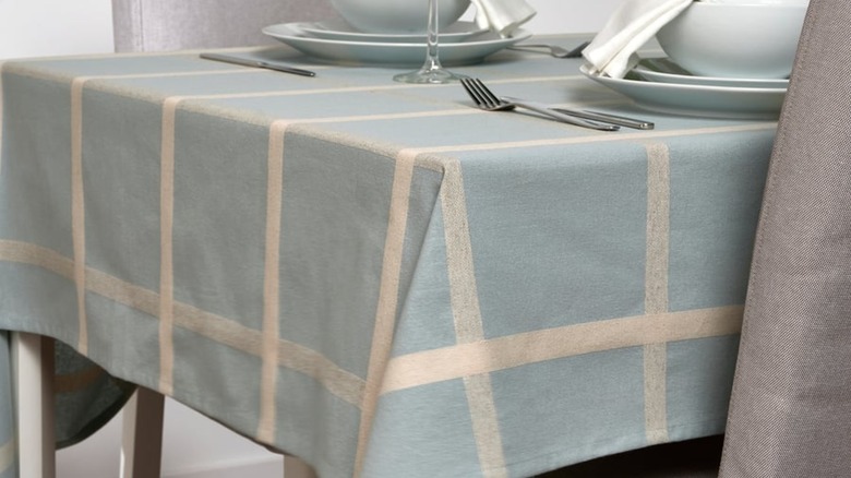 blue checkered tablecloth