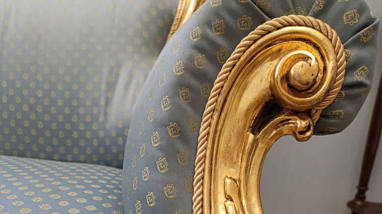 Silk upholstered couch close-up