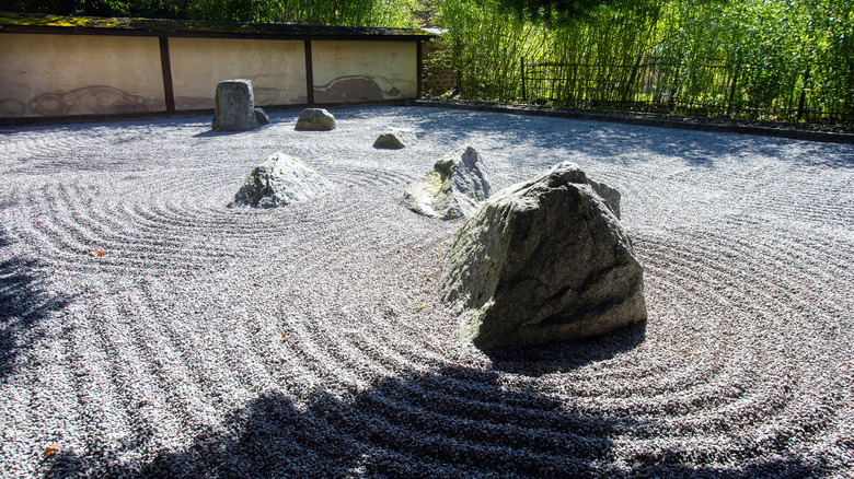 Japanese style gravel zen garden