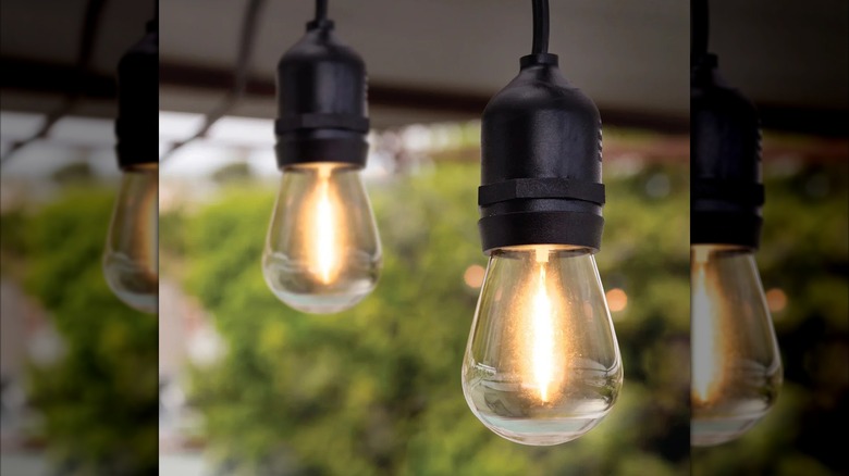 Two Feit Electric LED Filament String Lights on a patio
