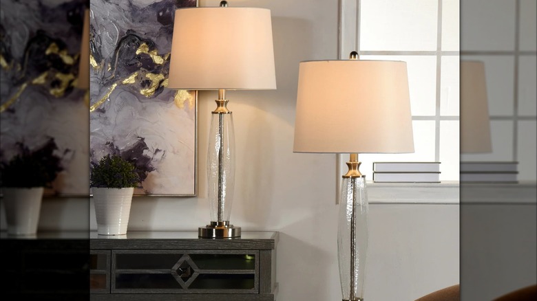 Two Beachwood Table Lamps on a console table