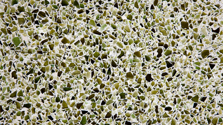 broken glass combined with sealant for a smooth finish