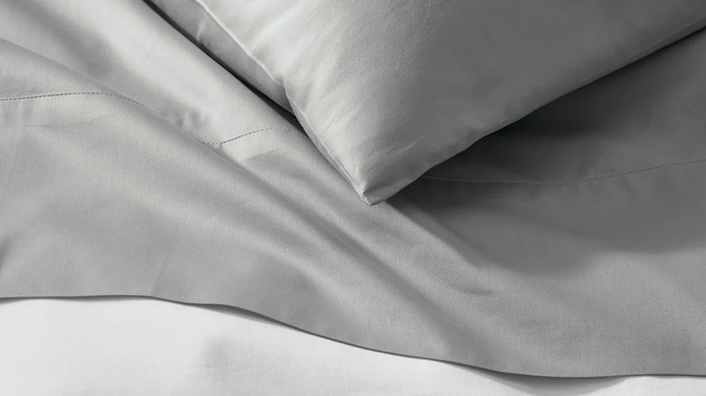 Boll & Branch grey sateen cotton sheet and pillowcase