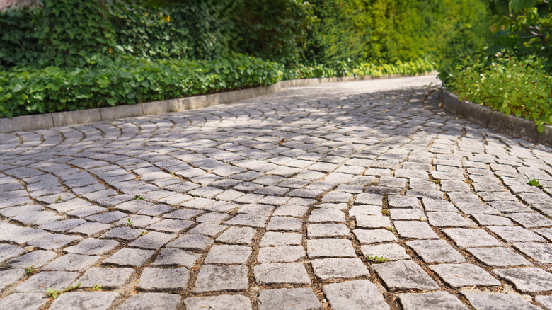 Curved cobblestone driveway