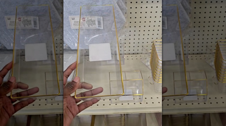 Long clear storage tray with gold rim