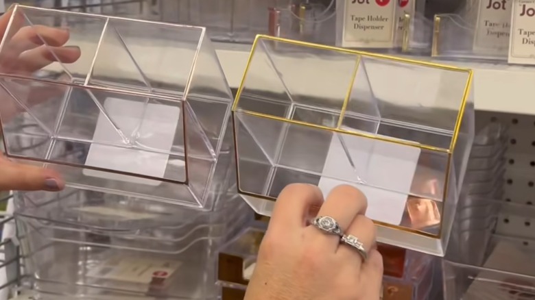 Clear pencil organizer with gold rim
