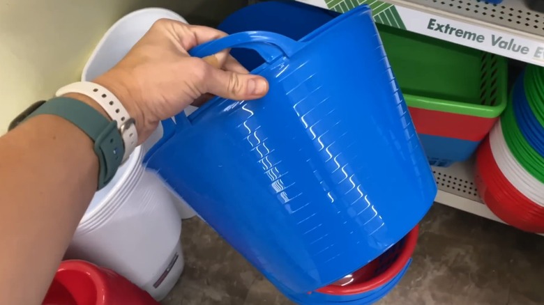 blue storage bucket with handles