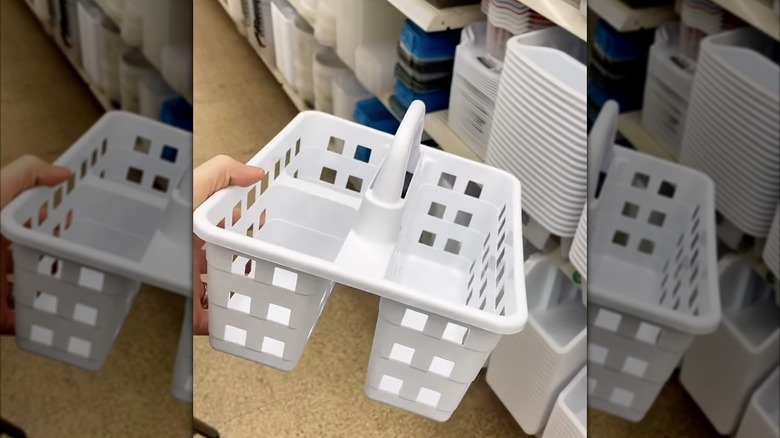 white handheld caddy